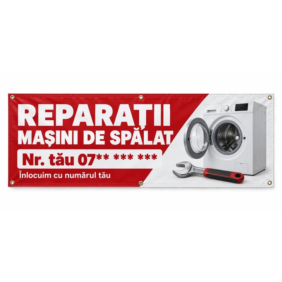 Banner reparații mașini de spălat cu numărul tău