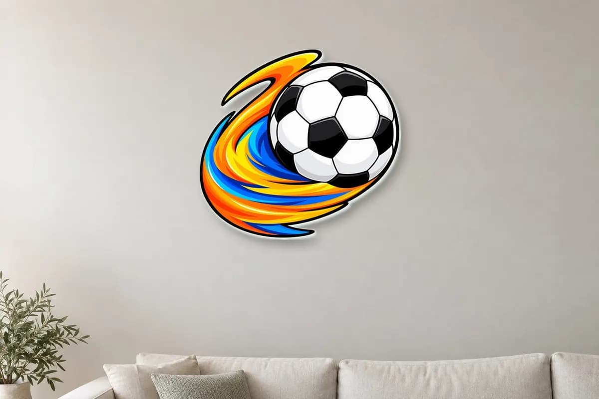 Decor plexiglas minge de fotbal pe perete (simulare)