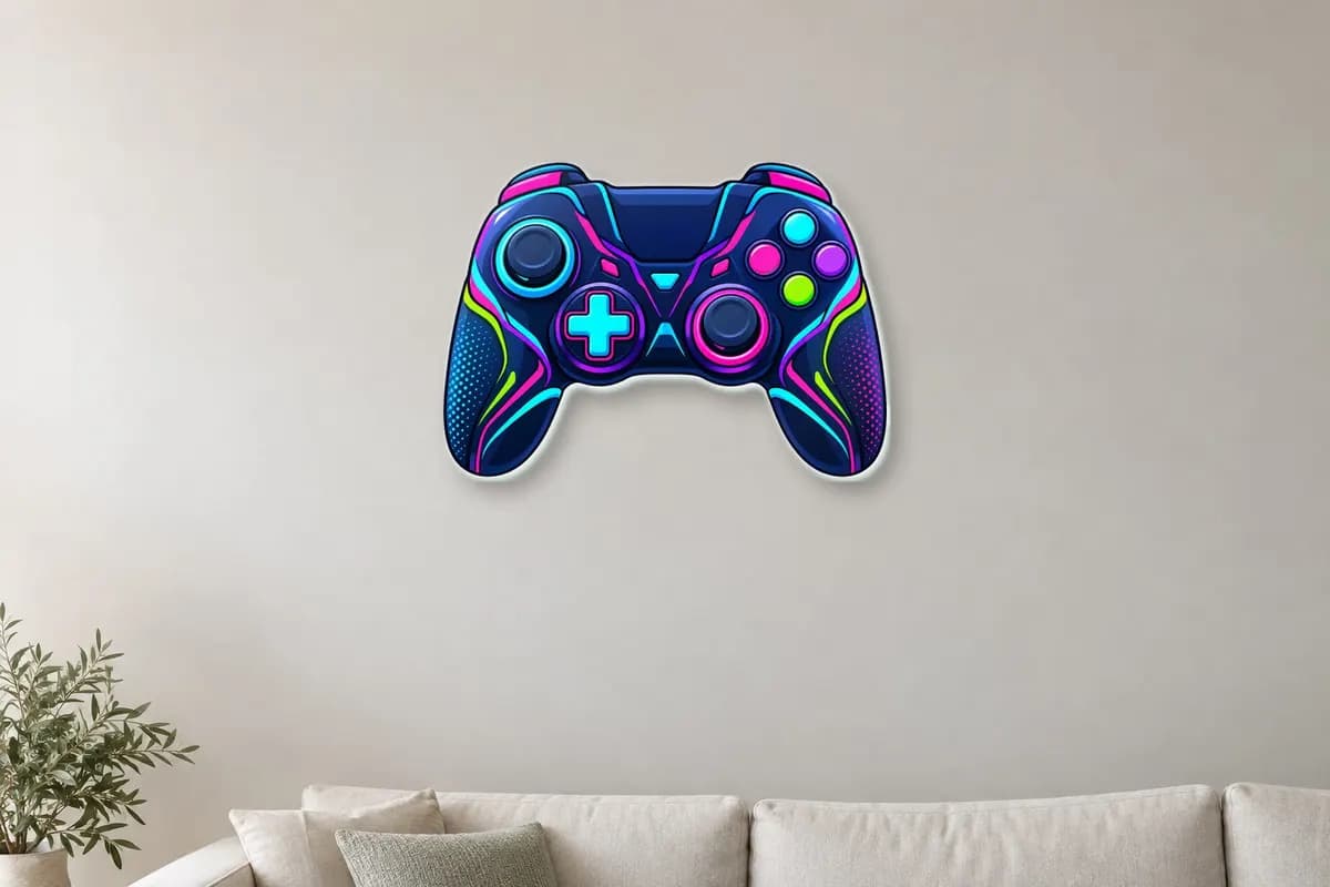 Decor plexiglas controller gamer pe perete (simulare)