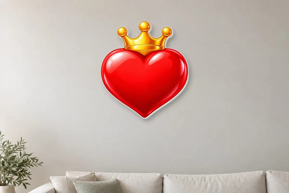 Decor plexiglas inimă cu coroană pe perete (simulare)