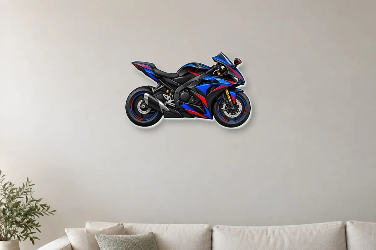 Decor plexiglas motocicletă pe perete (simulare)