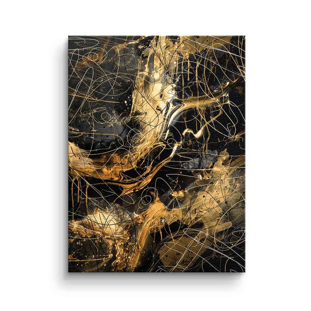 Tablou canvas abstract negru cu auriu – decor dormitor elegant